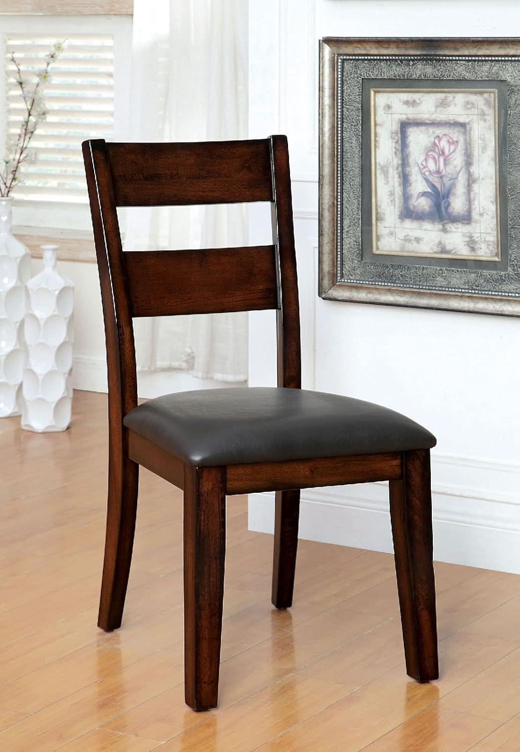 Simple Relax Set of 2 Faux Leather and Wood Dining Side Chairs in Dark Cherry