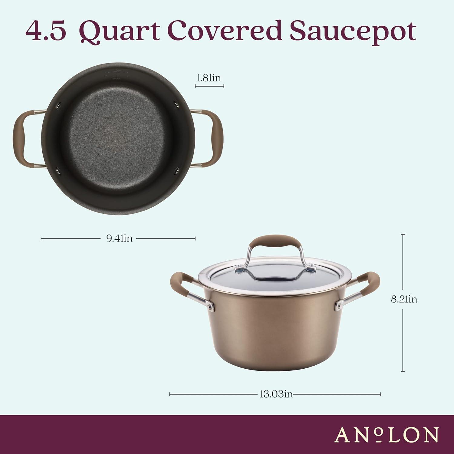 Anolon Advanced Home Hard-Anodized Nonstick Tapered Sauce Pan/Saucepot, 4.5-Quart