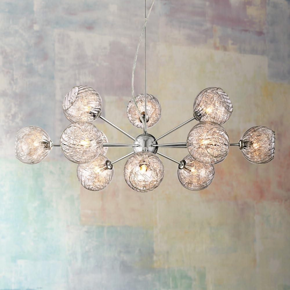 Possini Euro Design Wired Chrome Chandelier Lighting 32" Wide Modern Sputnik Art Glass 12-Light Fixture for Dining Room House Foyer Kitchen Island