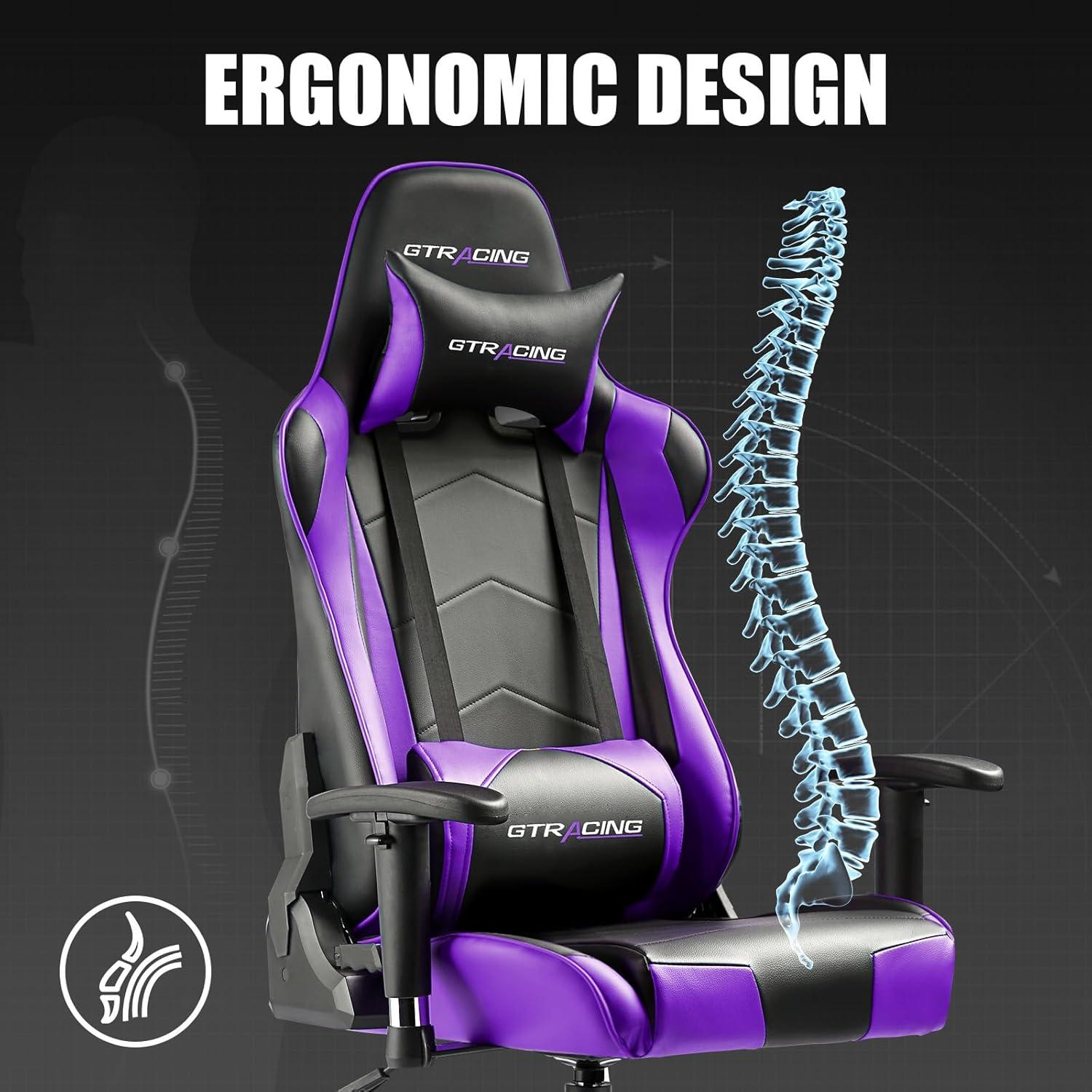 GTRACING Gaming Chair Office Chair PU Leather with Footrest & Adjustable Headrest, PURPLE