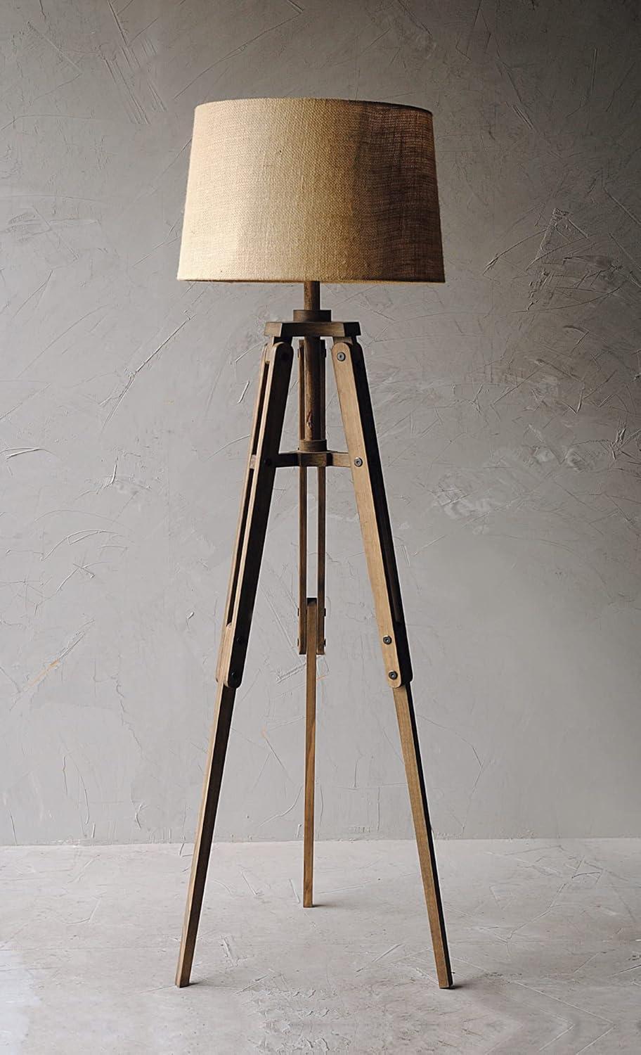 Mariner Adjustable Wood Tripod Floor Lamp with Burlap Shade