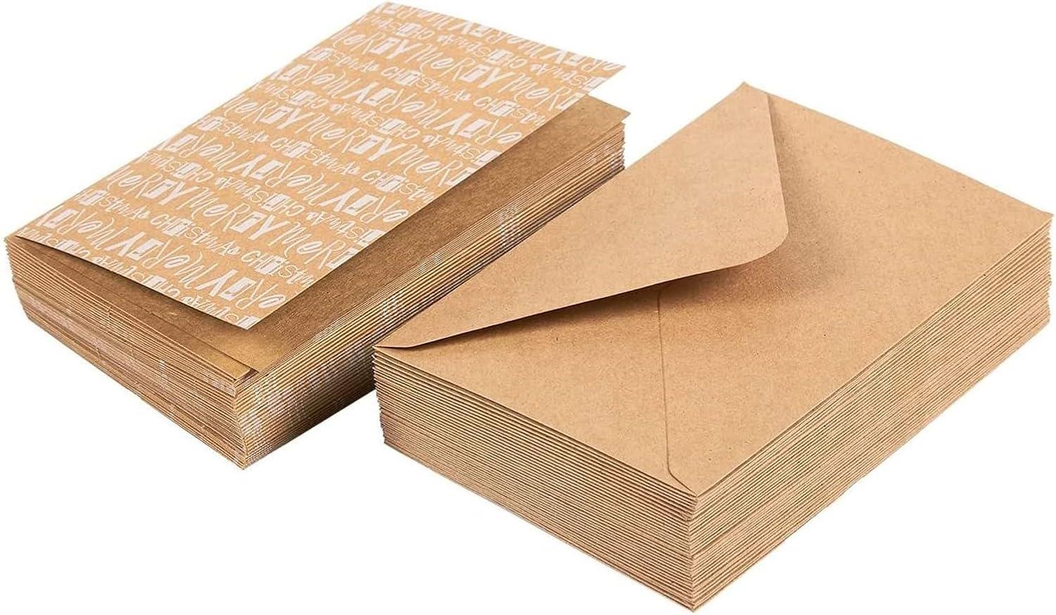 BEST PAPER GREETINGS 36 Pack Kraft Cute Christmas Greeting Cards with Envelopes, 4x6 Bulk Holiday Note Cards for Winter Holiday Xmas Season, 6 White Print Festive Designs