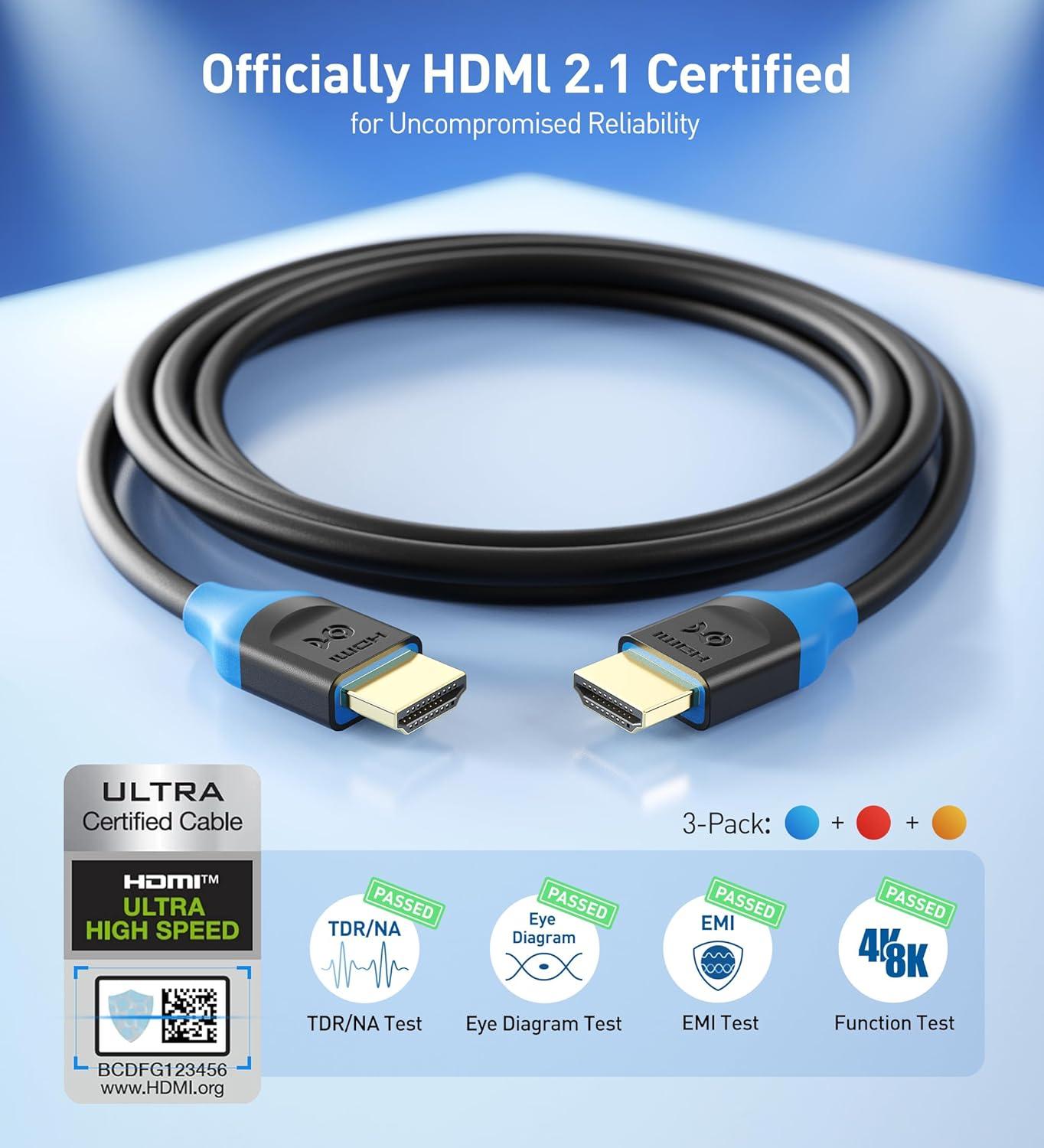 Cable Matters 48Gbps Ultra HD 8K HDMI Cable 3.3 ft / 1m with 8K @120Hz, 4K @240Hz and HDR Support for PS5, Xbox Series X/S, RTX3080 / 3090, RX 6800/6900, Apple TV, and More - Red