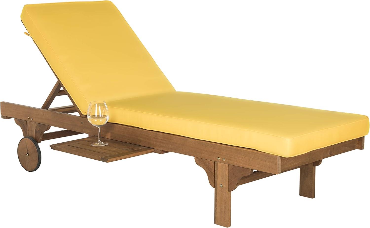 Natural Yellow Eucalyptus Wood Armless Chaise Lounger with Cushions