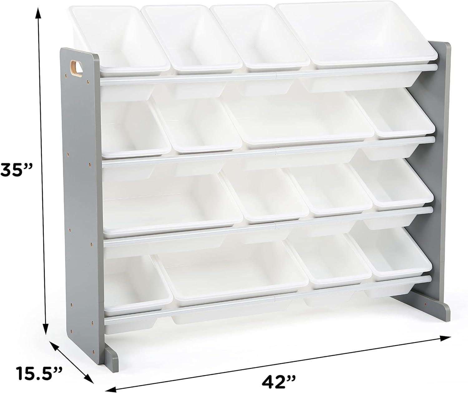 Humble Crew Inspire Supersized Toy Storage Organizer with 16 Plastic Storage Bins, Grey/White