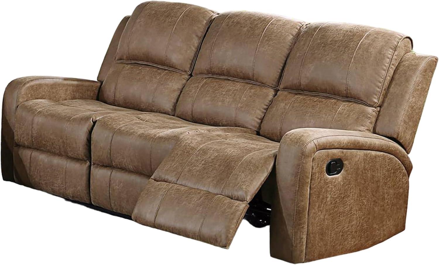 Chestnut Brown Tufted Faux Leather Reclining Sofa, 78 inch