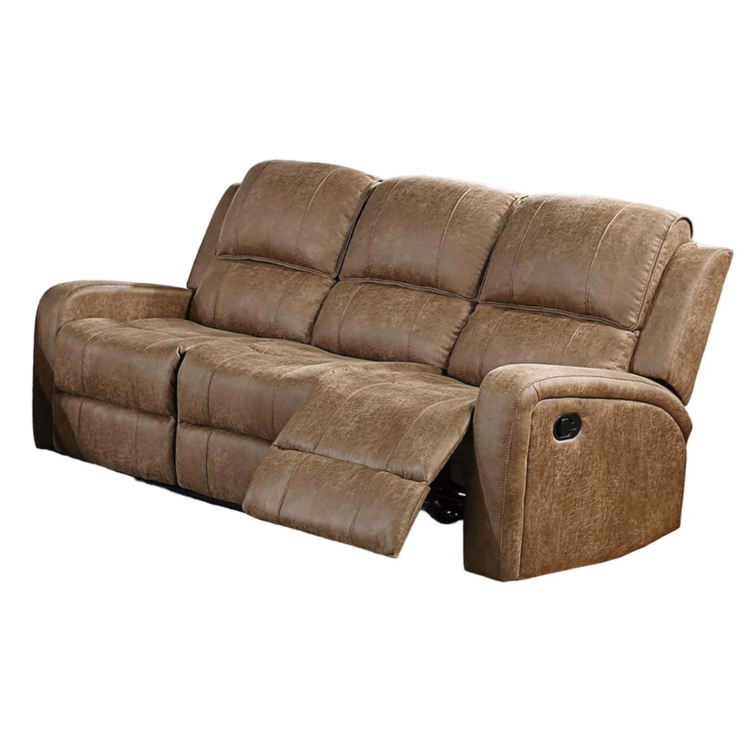 Chestnut Brown Tufted Faux Leather Reclining Sofa, 78 inch