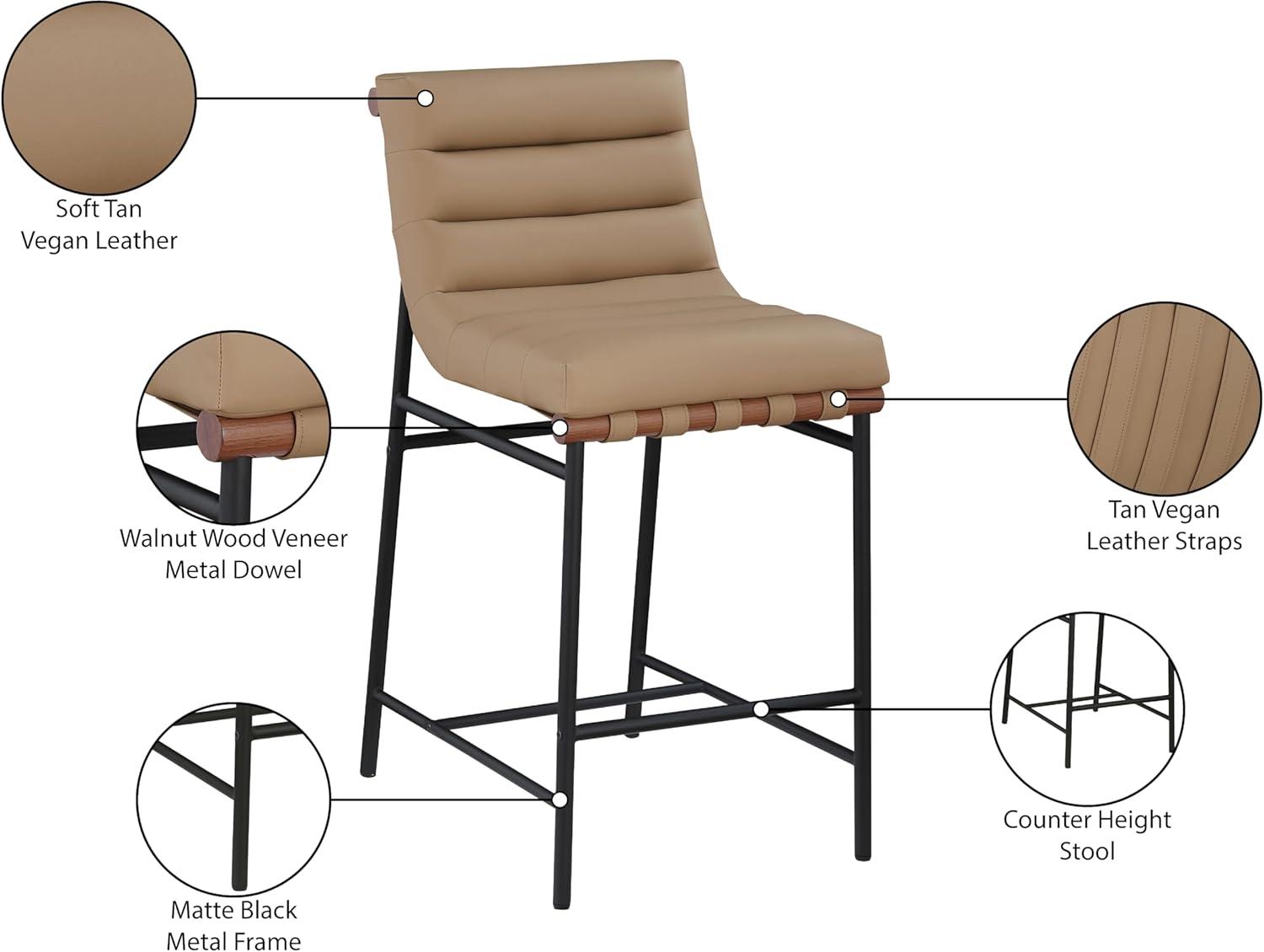 Tan Vegan Leather and Black Metal Counter Stool