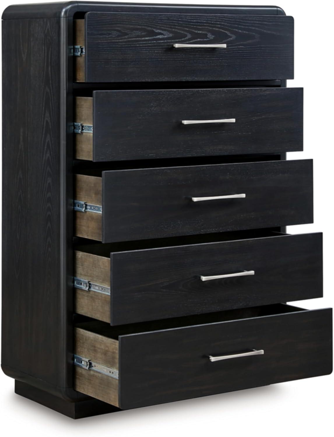 Black Contemporary 5-Drawer Chest with Dovetail Drawer