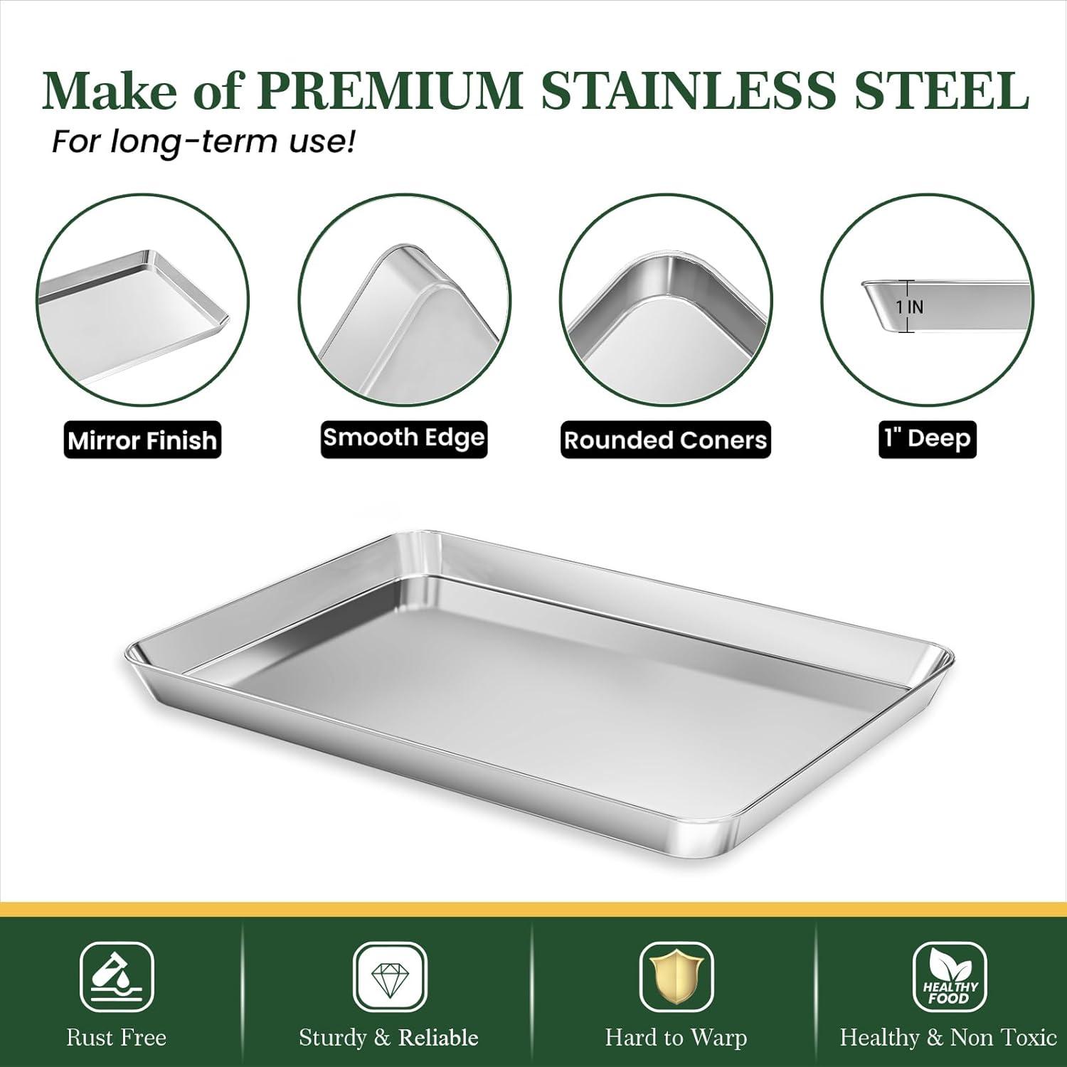 Baking Sheet with Wire Rack, Stainless Steel Cookie Sheet Pan Set, Non Stick Baking Pans with Cooling Rack for Oven Cooking, 15.9 x 12 x 1 inch 4 Pcs