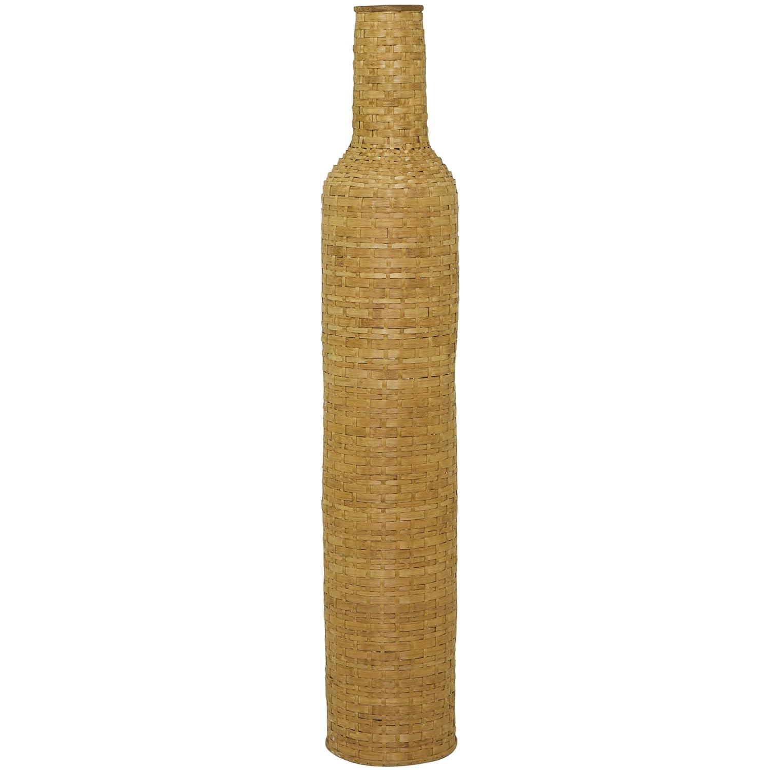 Tall Brown Woven Bamboo Floor Vase