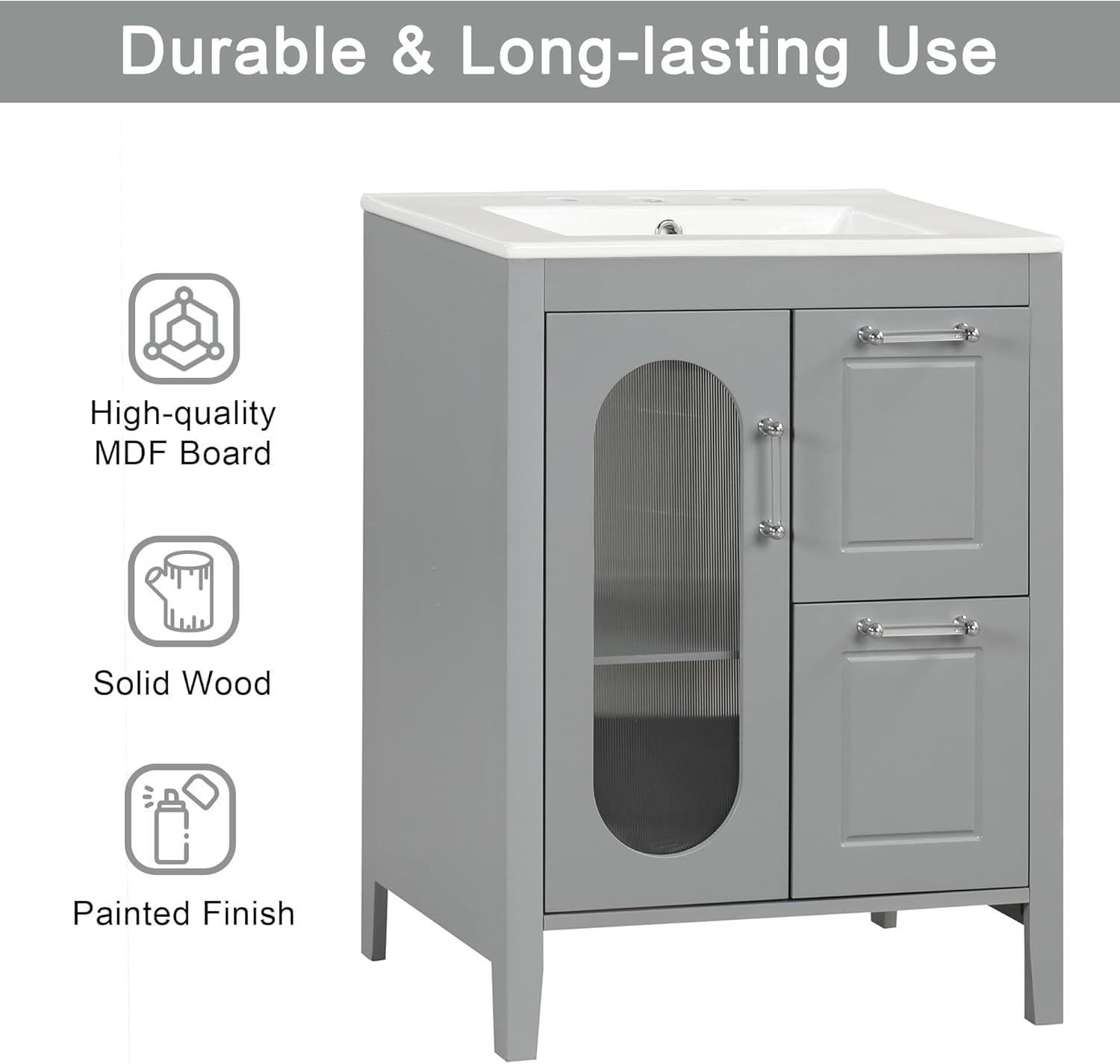 Tryimagine 24" Bathroom Vanity With Sink, Bathroom Vanity Cabinet With Two Drawers And Door, Adjustable Shelf, Solid Wood And MDF