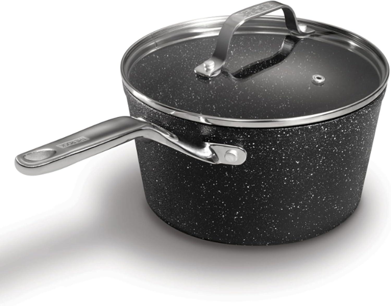 Black Non-Stick Aluminum 3-Quart Saucepan with Glass Lid