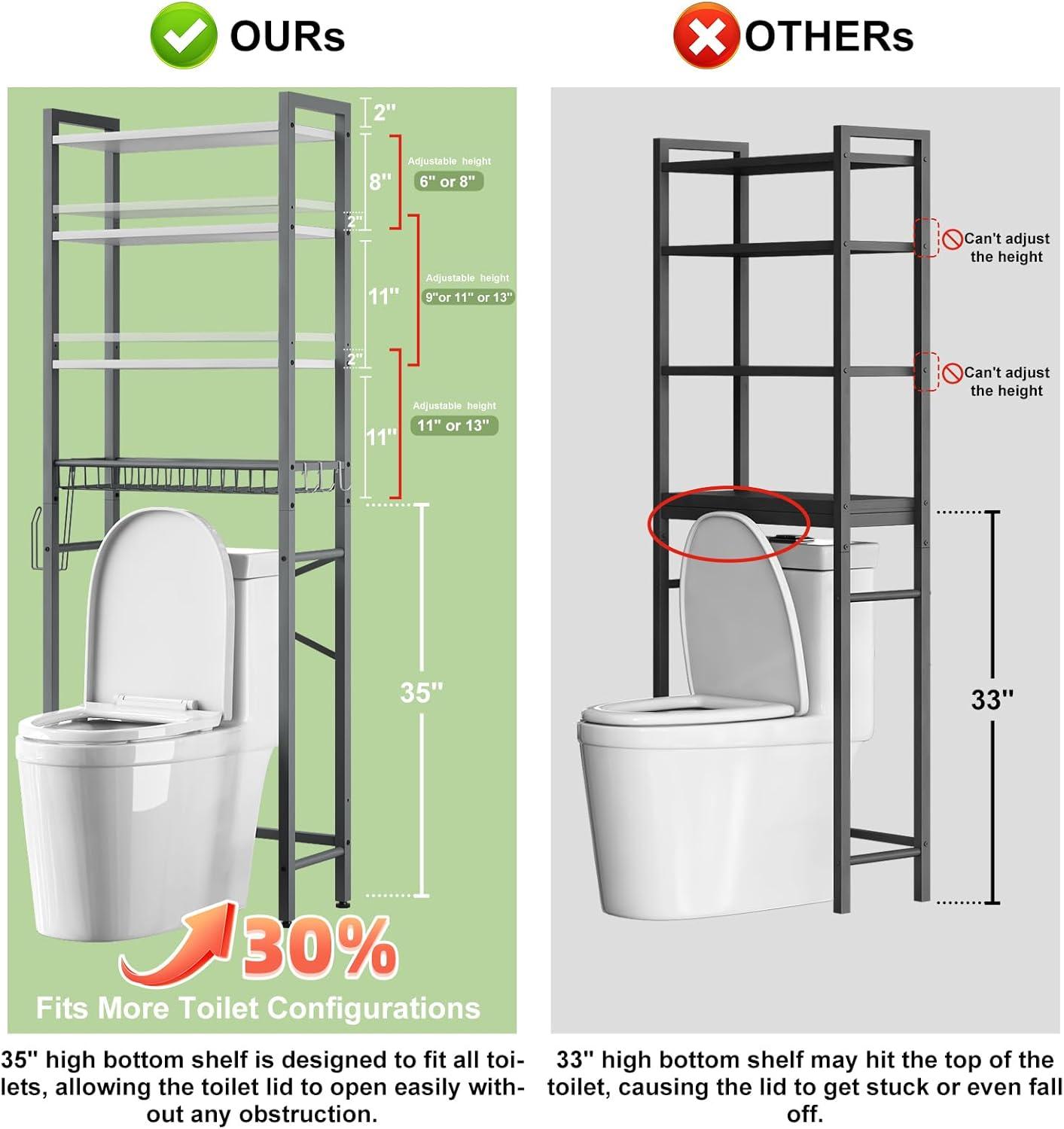 4-Tier Bathroom Organizer Shelf Over Toilet with Adjustable Shelf and Basket