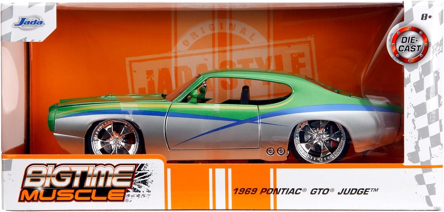 1969 Pontiac GTO Judge Green Metallic and Silver with Stripes "Bigtime Muscle" Series 1/24 Diecast Model Car by Jada(Selections May Vary)