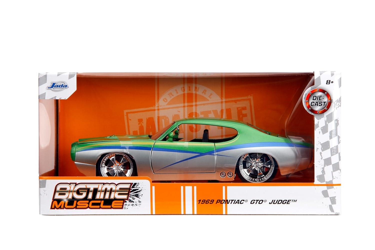 1969 Pontiac GTO Judge Green Metallic and Silver with Stripes "Bigtime Muscle" Series 1/24 Diecast Model Car by Jada(Selections May Vary)