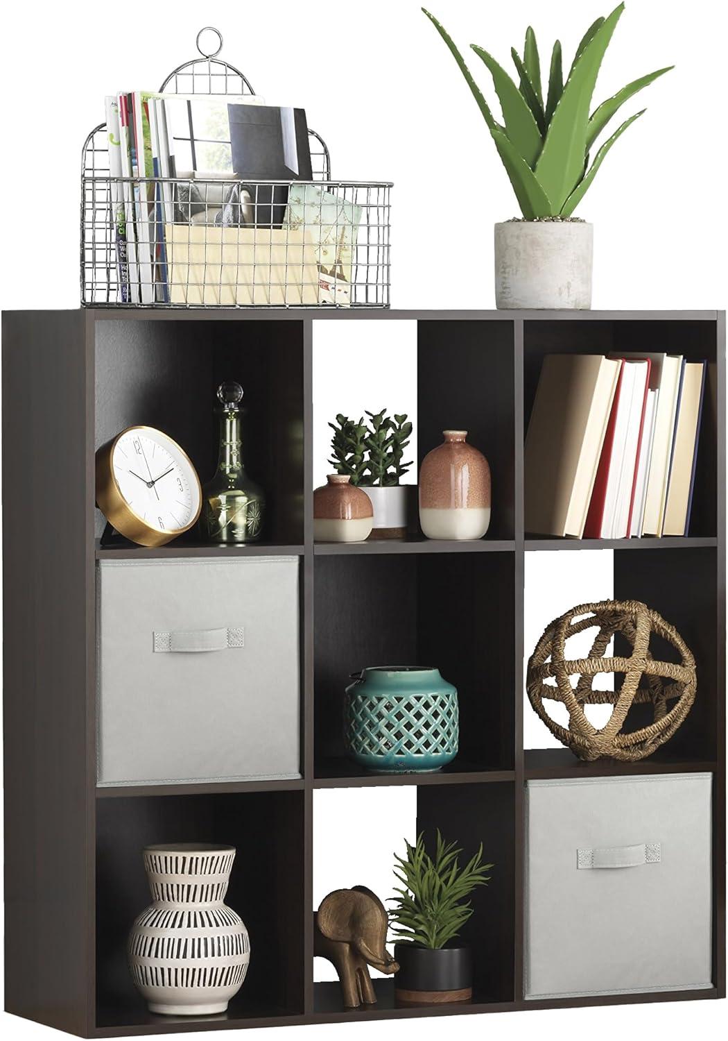 Whitmor 9 Section Cube Organizer Espresso: Universal Storage, 35.5" x 11.75", Particle Board & Steel, Divided Shelves