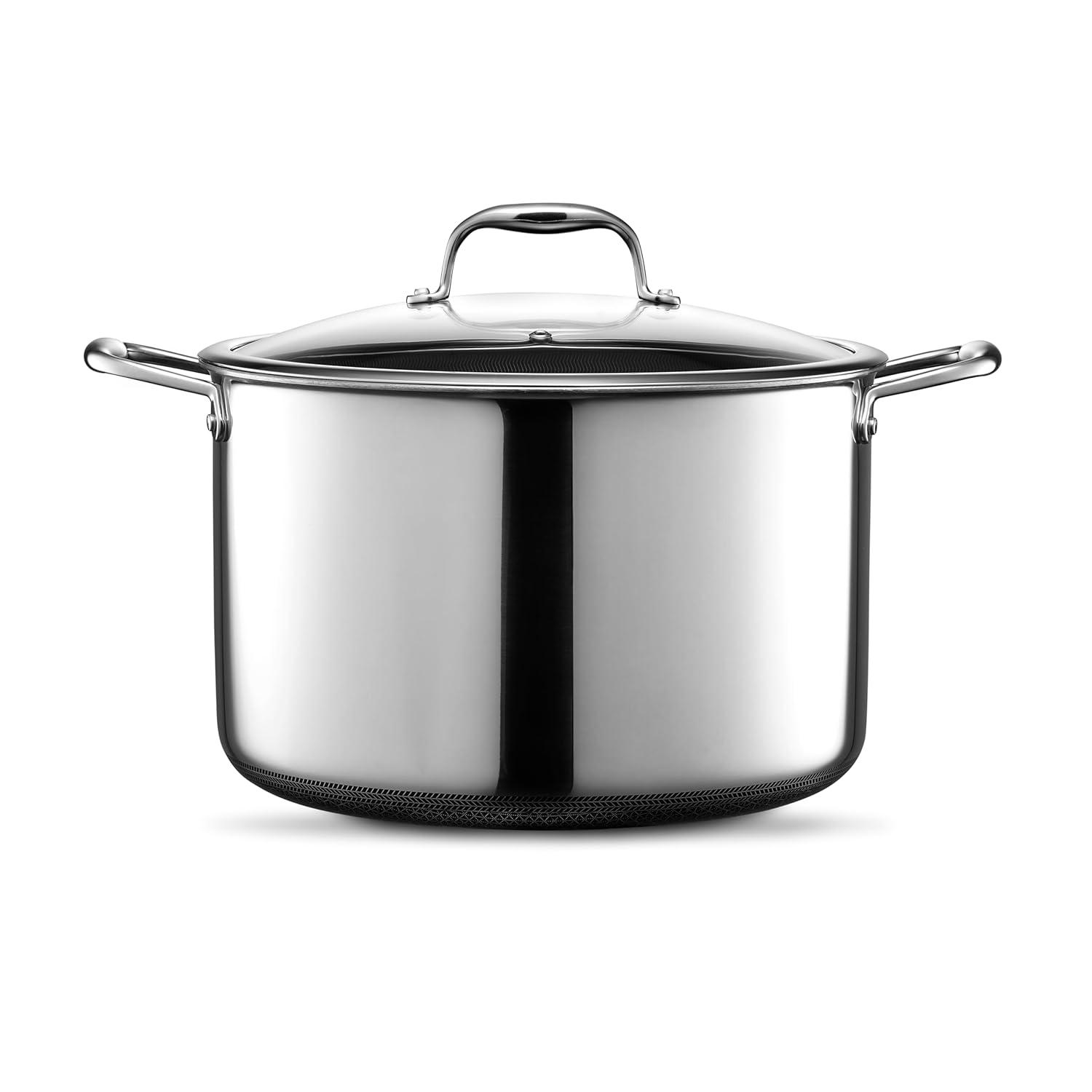 HexClad 10 Quart Hybrid Stainless Steel Stock Pot with Glass Lid, Nonstick