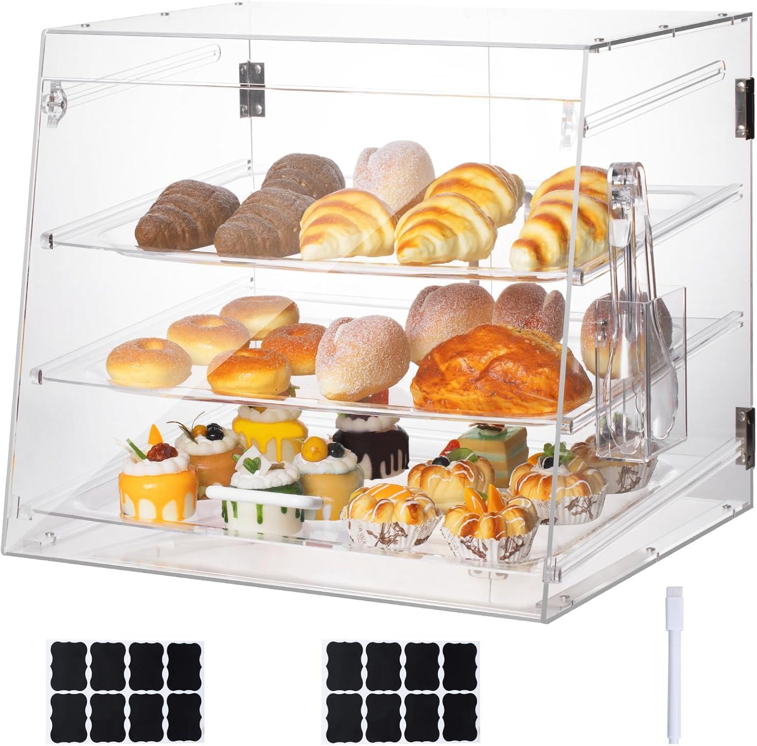 Clear Acrylic 3-Tray Countertop Bakery Display Case with Serving Tong