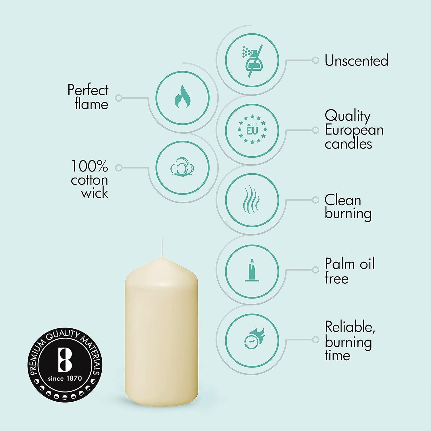 Bolsius Ivory Pillar Candles 2.75x5" Long Unscented 12 Pack for Wedding, Home, Party Decor, Dinner | 43 Hours Long Burning Smokeless and Dripless Candles