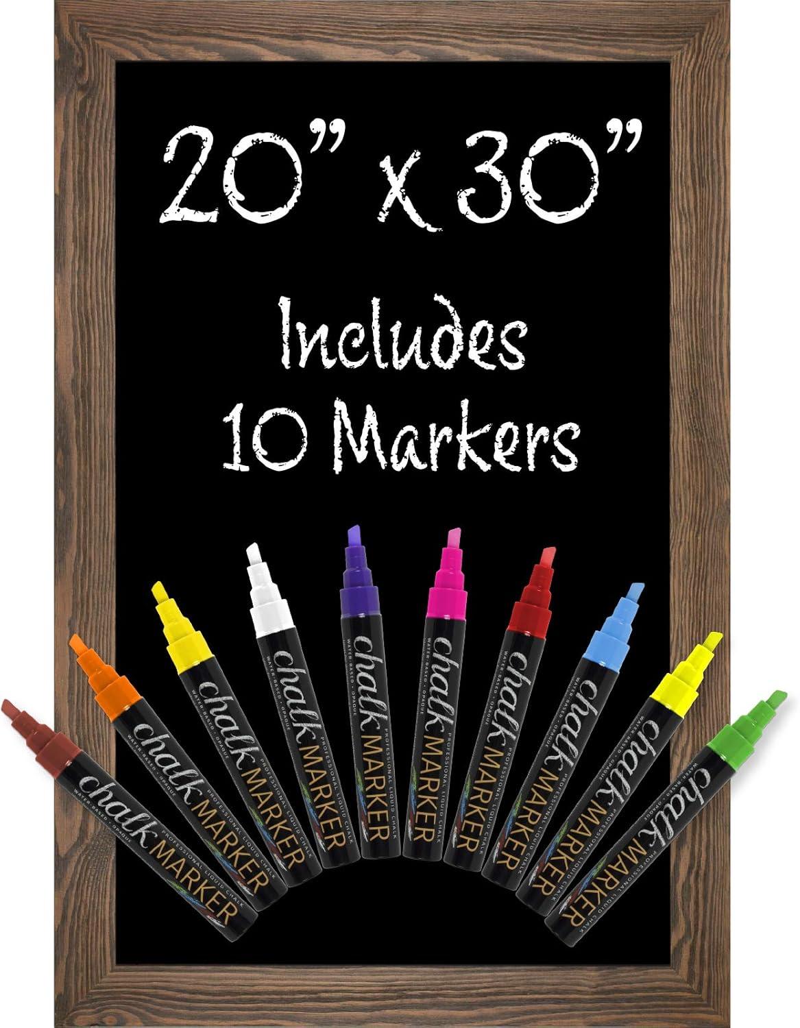 Excello Global Products GPP-0010 Rustic Magnetic Chalkboard for Wall with 10 Liquid Chalk Markers, Magnetic Board, Chalk Board Rustic Brown, 20" x 30"