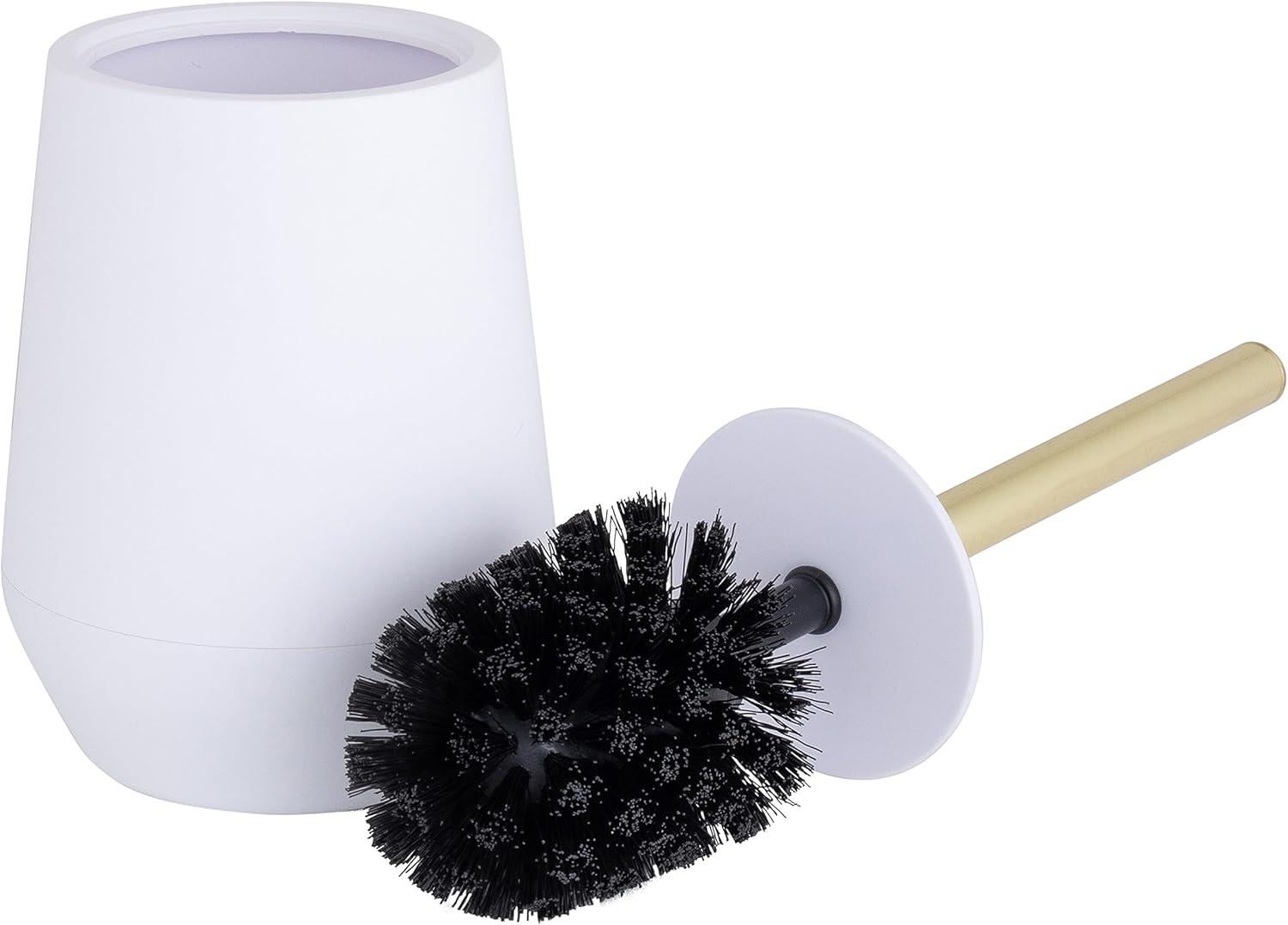 White and Gold Soft Touch Toilet Brush with Holder