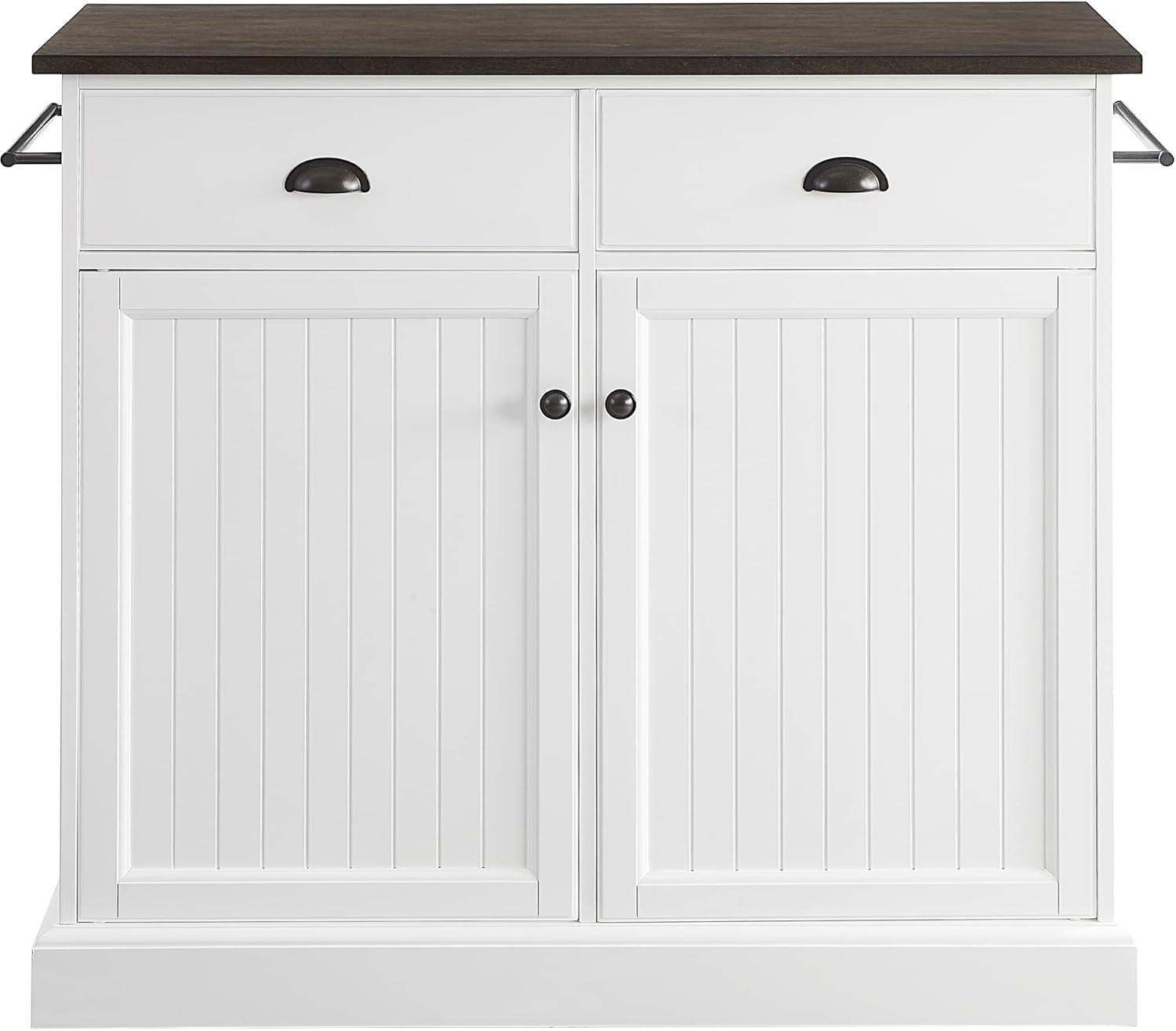 Crosley Shoreline Kitchen Island White/Dark Brown: Adjustable Shelves, Towel Bar, MDF & Veneer Storage Cart