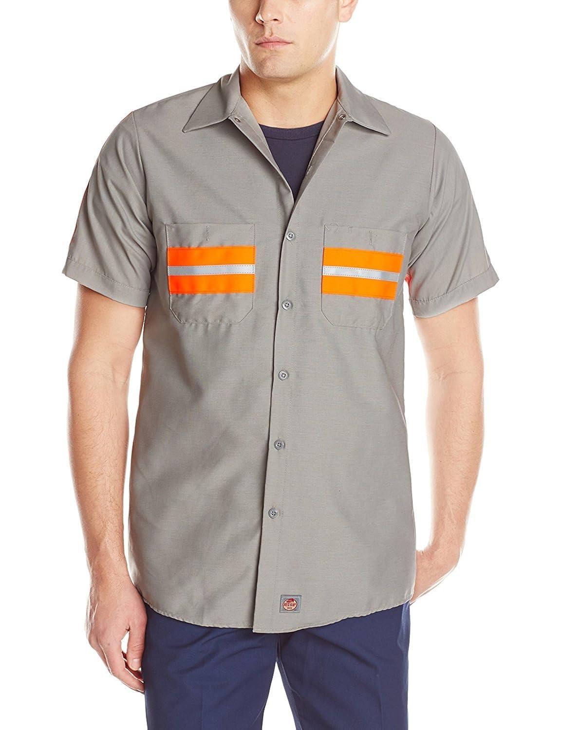 Red Kap Short Sleeve Enhanced Visibility Shirt, Grey Orange Visibility Trim - 3X Large