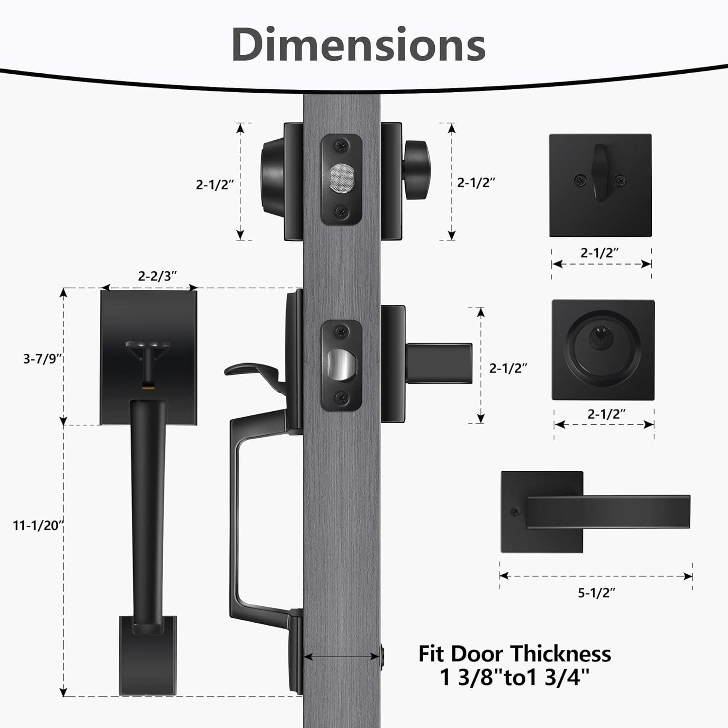 Front Door Lock Handle and Deadbolt Set,Exterior Door Handle with Door Lever,Modern Front Door Lock Set,Adjustable Deadbolt with Single Cylinder,Reversible for Right&Left