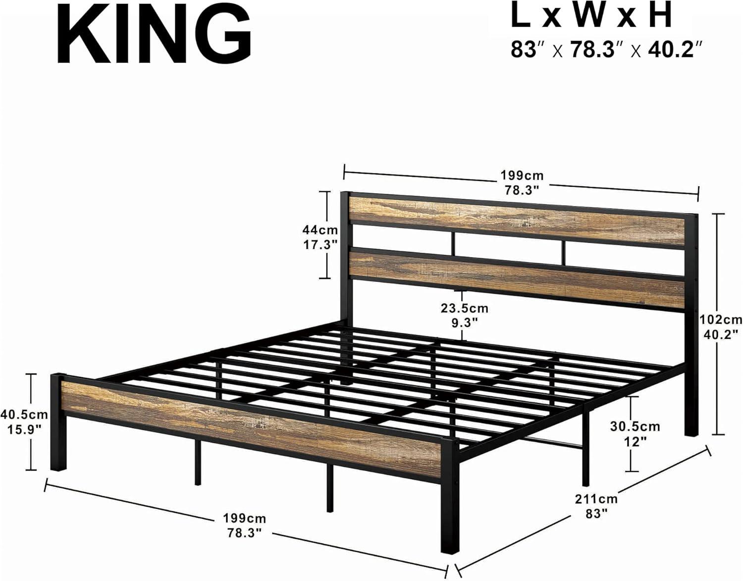 Platform Metal Bed Frame with Headboard Heavy Duty, Noise-Free, Queen
