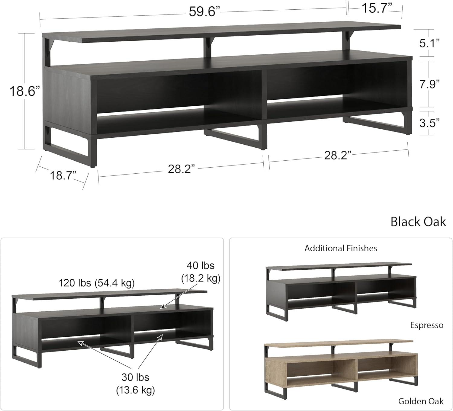 Whitby Transitional Golden Oak 60" TV Stand with Floating Shelf Design