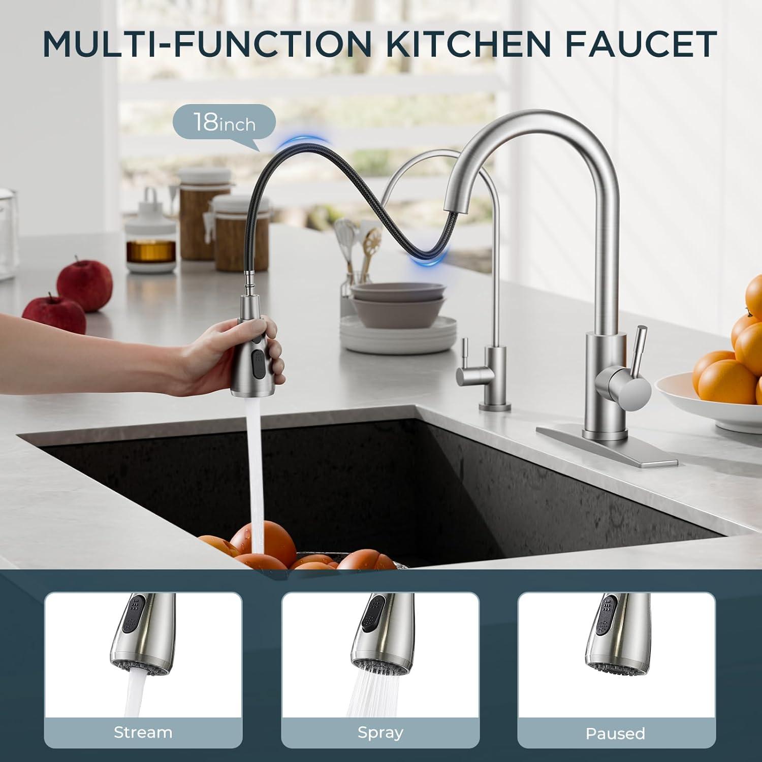 ARCORA Stainless Steel Pull-Down Kitchen Faucet and Water Filter Faucet Combo