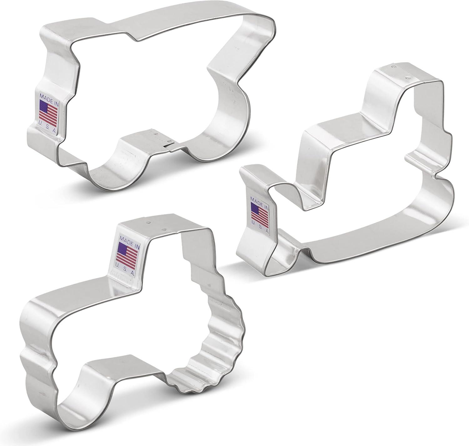 Ann Clark Construction Vehicles Cookie Cutter Set, 3-Piece, Made in USA