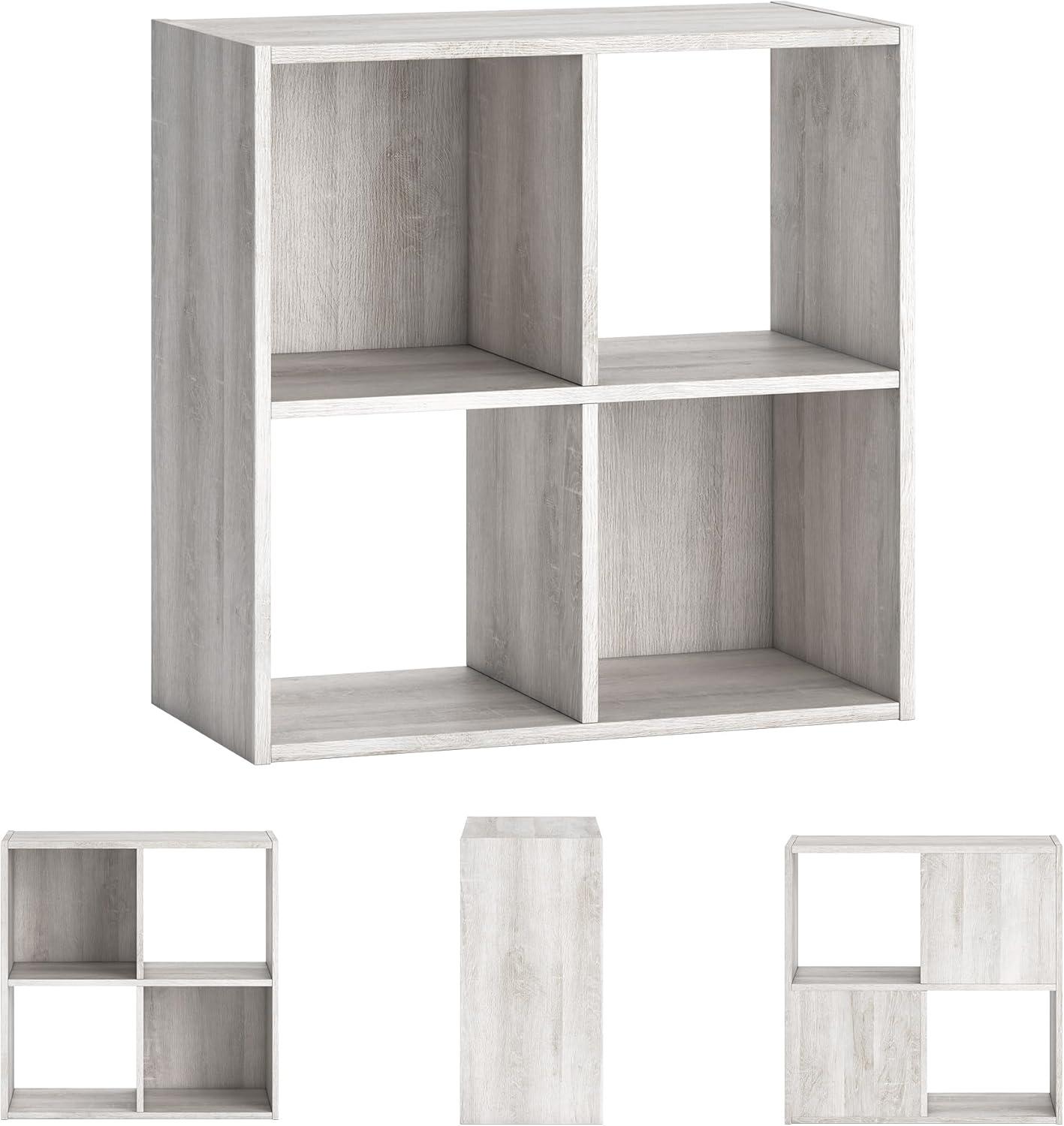 Signature Design by Ashley 23.82" Paxberry 4 Cube Organizer Whitewash: Modern Laminated Bookshelf, Storage Display