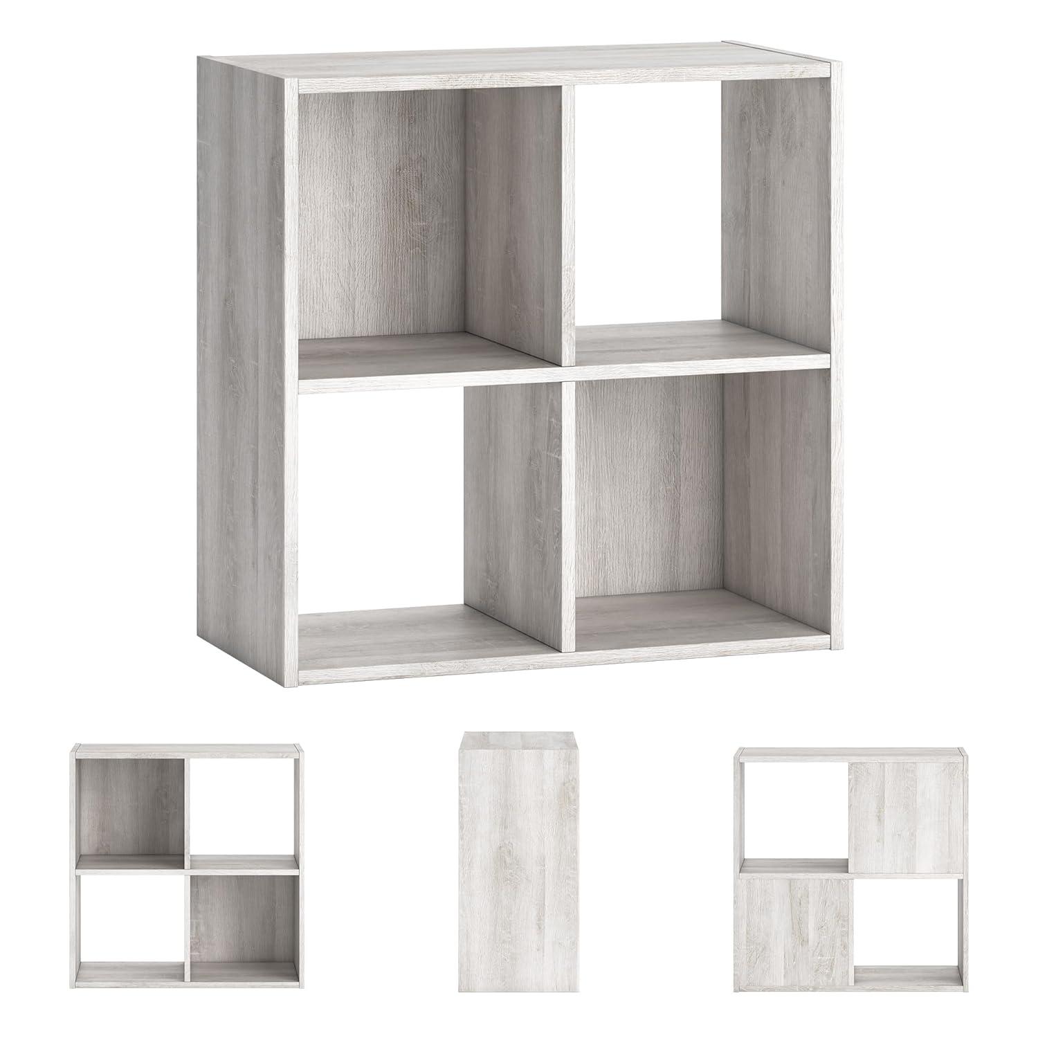 Signature Design by Ashley 23.82" Paxberry 4 Cube Organizer Whitewash: Modern Laminated Bookshelf, Storage Display