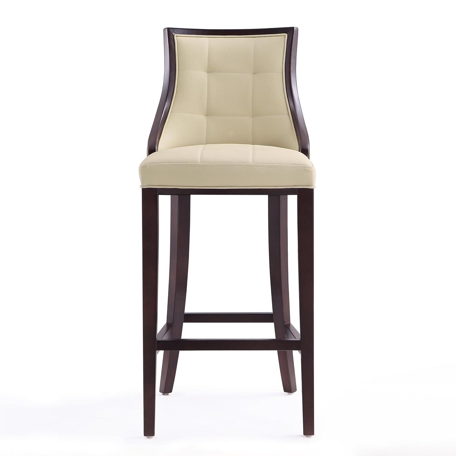Fifth Avenue Upholstered Beech Wood Faux Leather Barstool Cream - Manhattan Comfort: Padded Back, Armless Design, Fixed Height