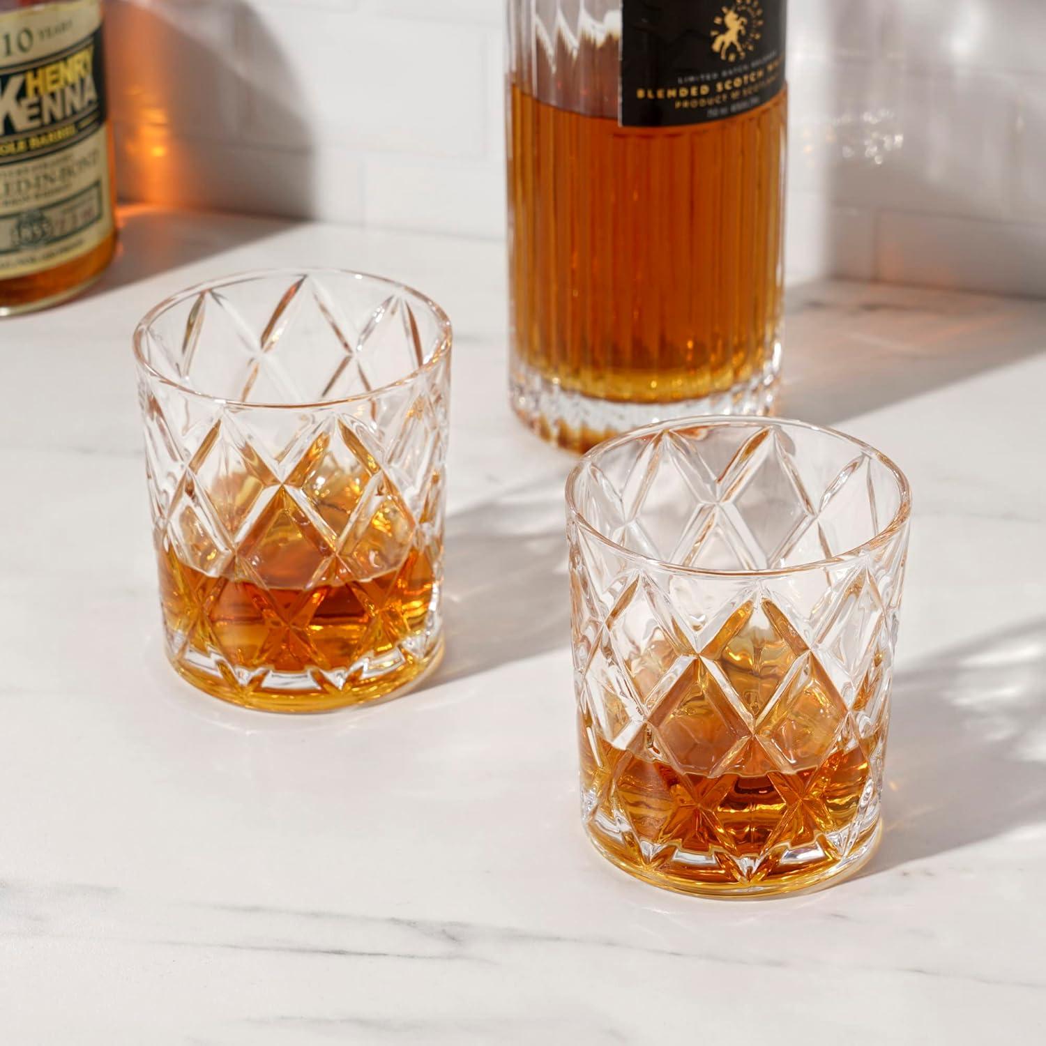 True Diamond Crystal Whiskey Tumblers - Lowball Cocktail Glasses Gift Set