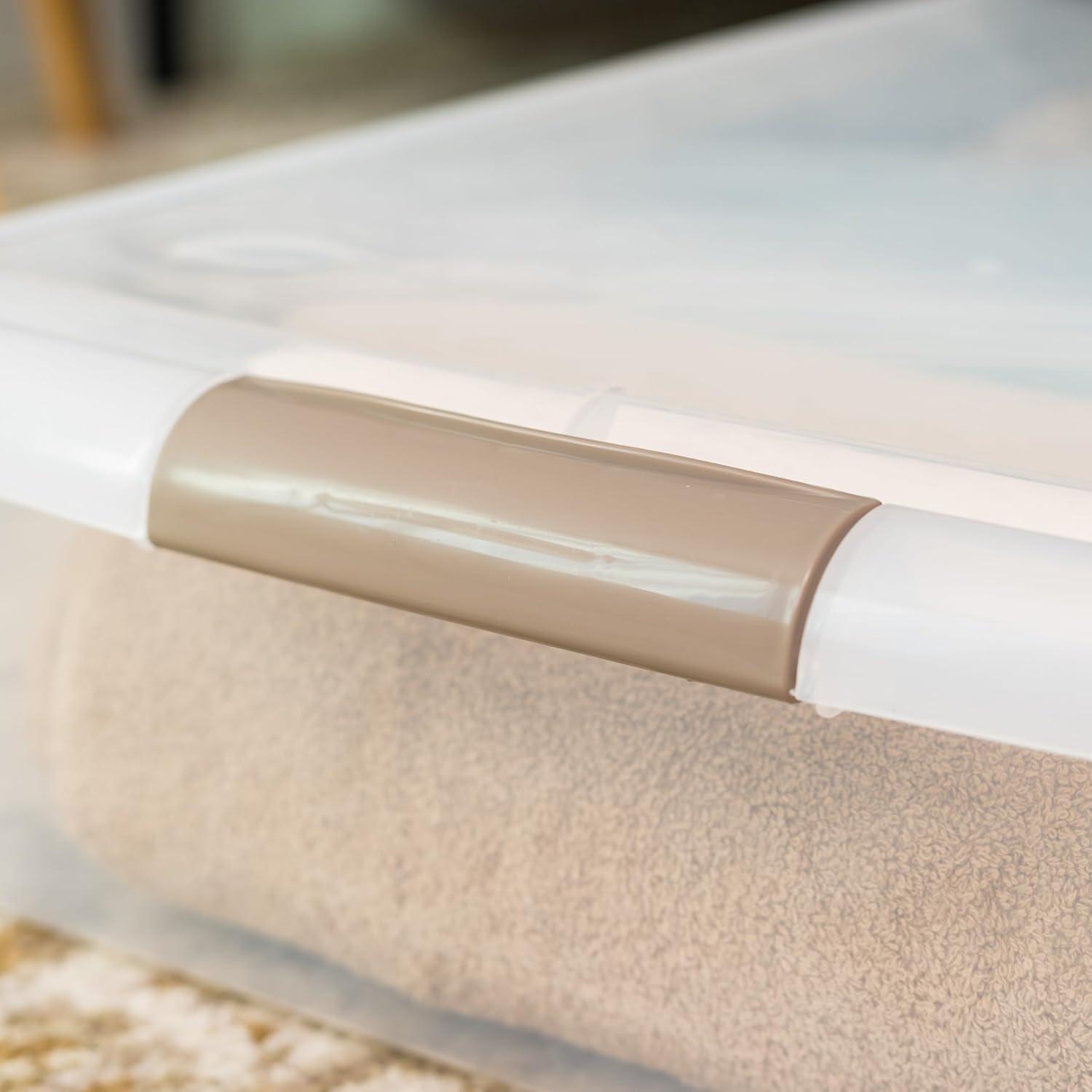 IRIS USA 40 Qt Plastic Under Bed Storage Stackable Nestable Organizer Bin Container with Secure Lids and Durable Tan Buckles, Clear