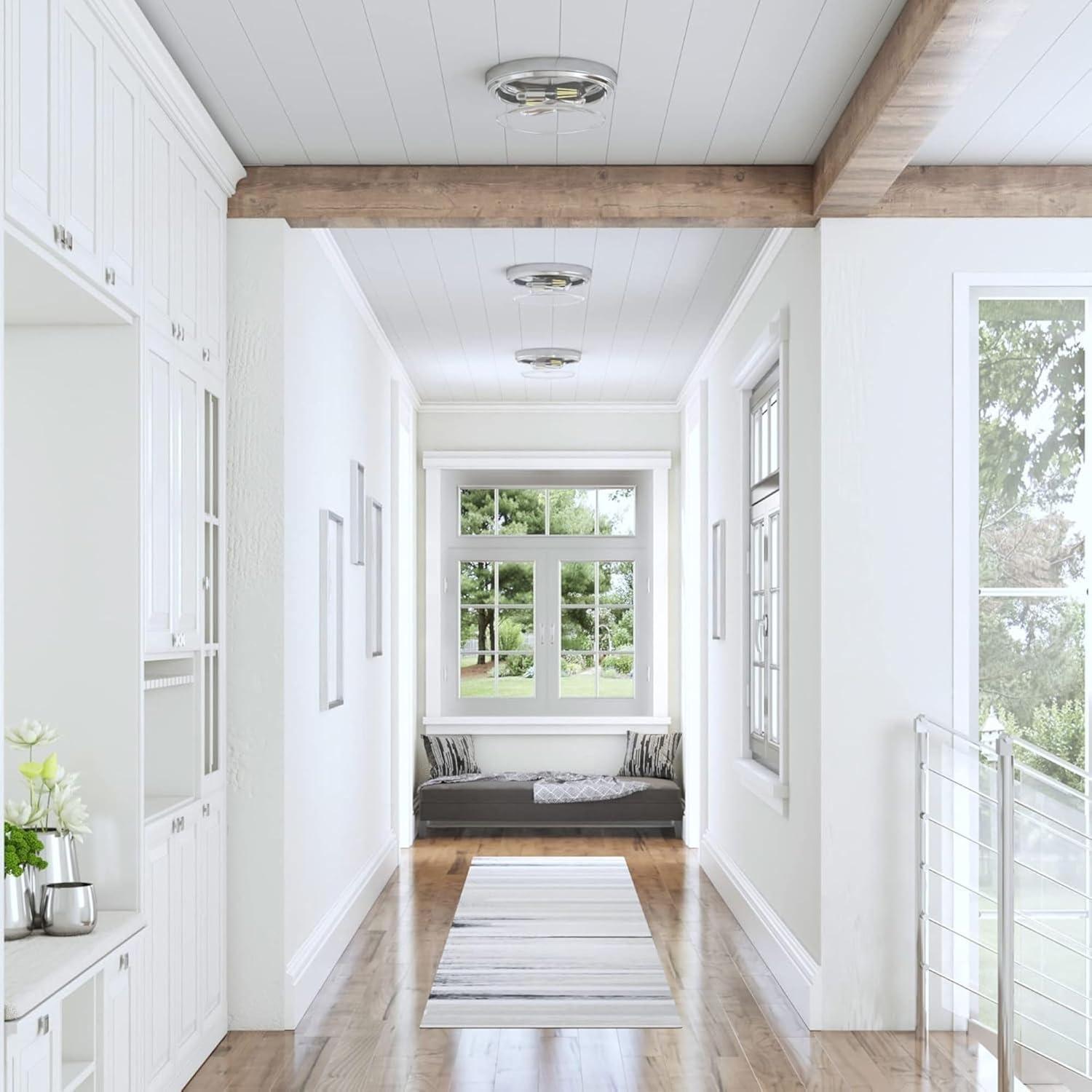 Prominence Home Madelyn 13" Brushed Nickel Flush Mount Indoor/Outdoor Light with Square Clear Glass Shade