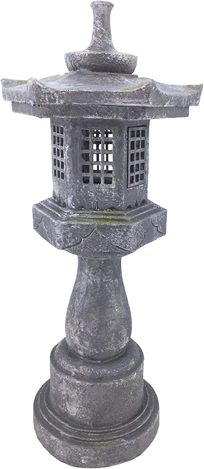 38-Inch Grey Stone Pagoda Lantern with Magnetic Door