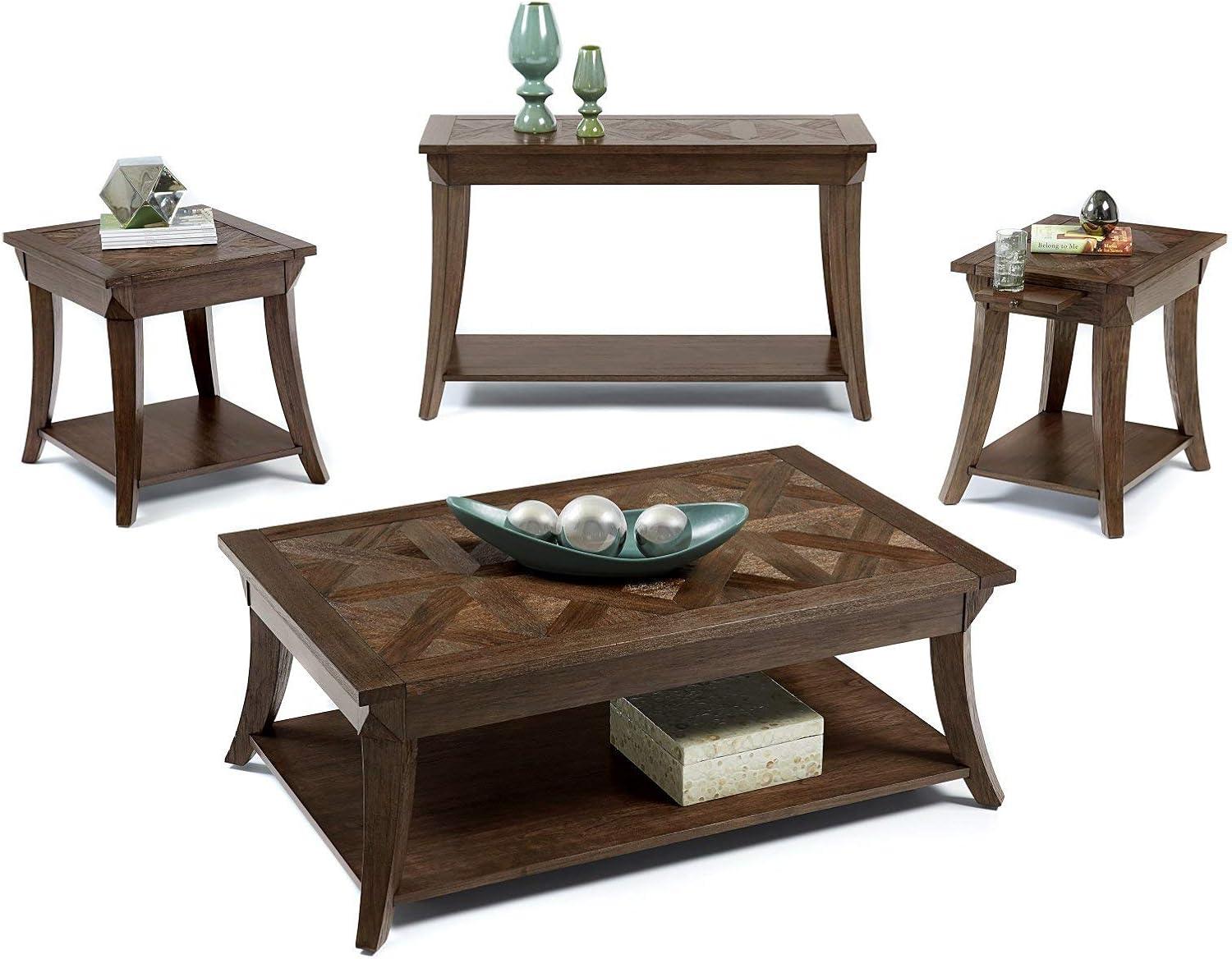 Dark Poplar Brown Rectangular Wood Coffee Table with Parquet Top