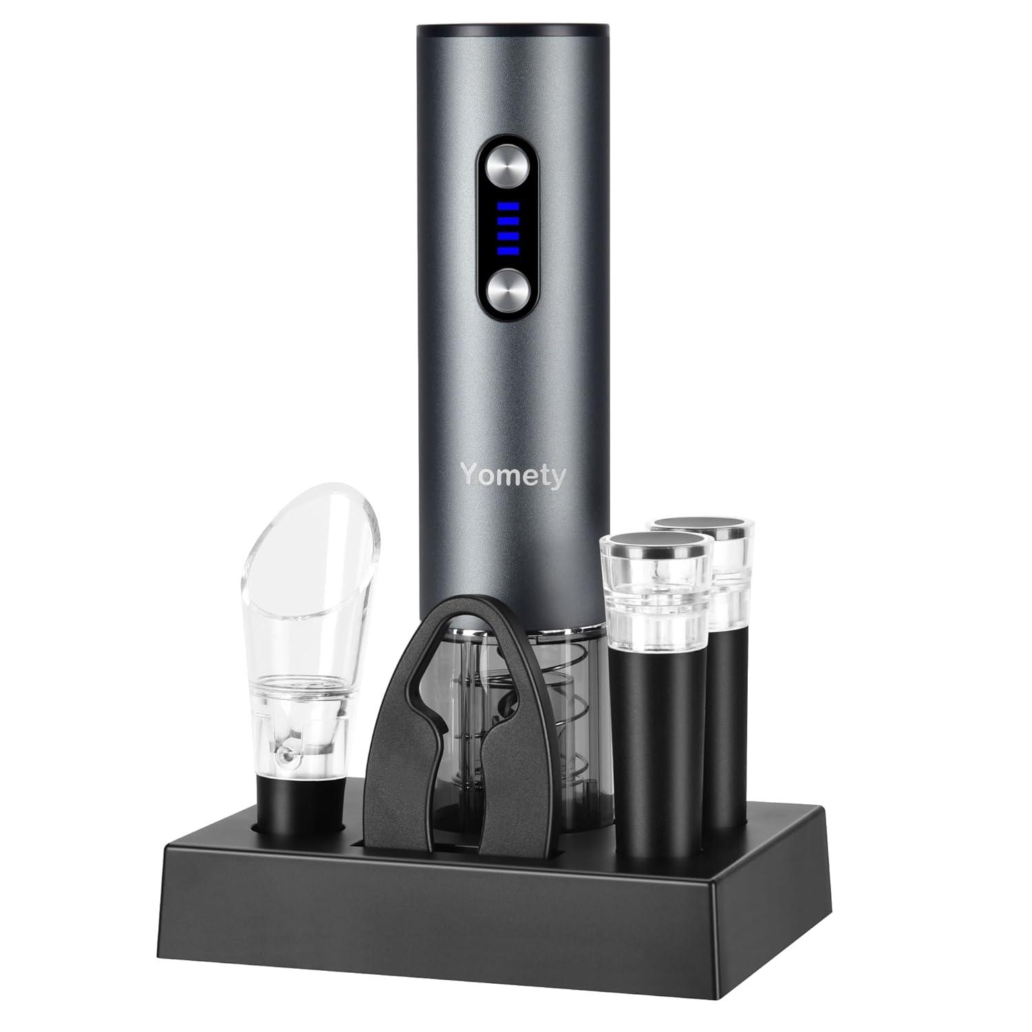 Electric Wine Opener, Rechargeable Wine Opener Set with Foil Cutter, Wine Aerator, Vacuum Stopper and Storage Base, Ideal Wine Accessories for Wine Lovers, Perfect Wine Gifts