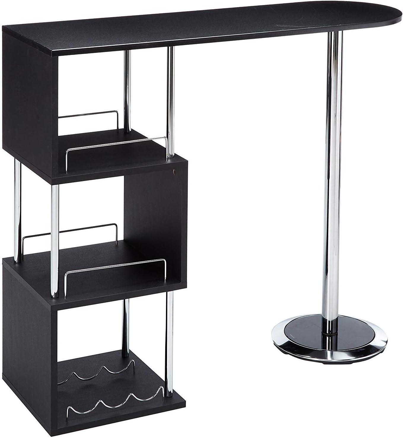 Kings Brand Furniture Minorca Mesa de Bar de Vinos Moderna con Estantes (Negra), Bkack