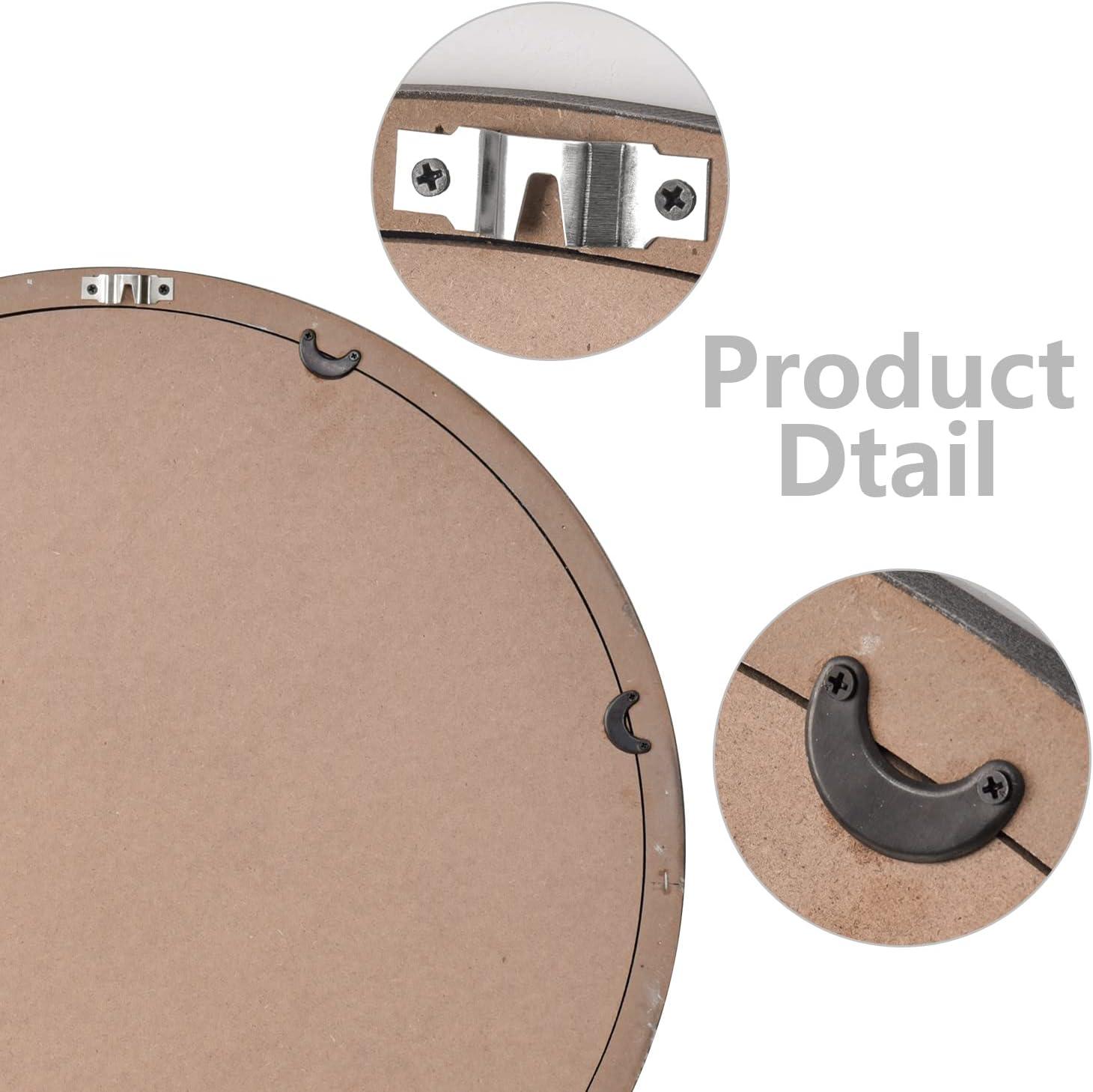 Circle Wooden Wall Mirror,18 inch Round Natural Wood Mirror Large Rustic Farmhouse Decor Mirror for The Living Room,Bathroom,Bedroom