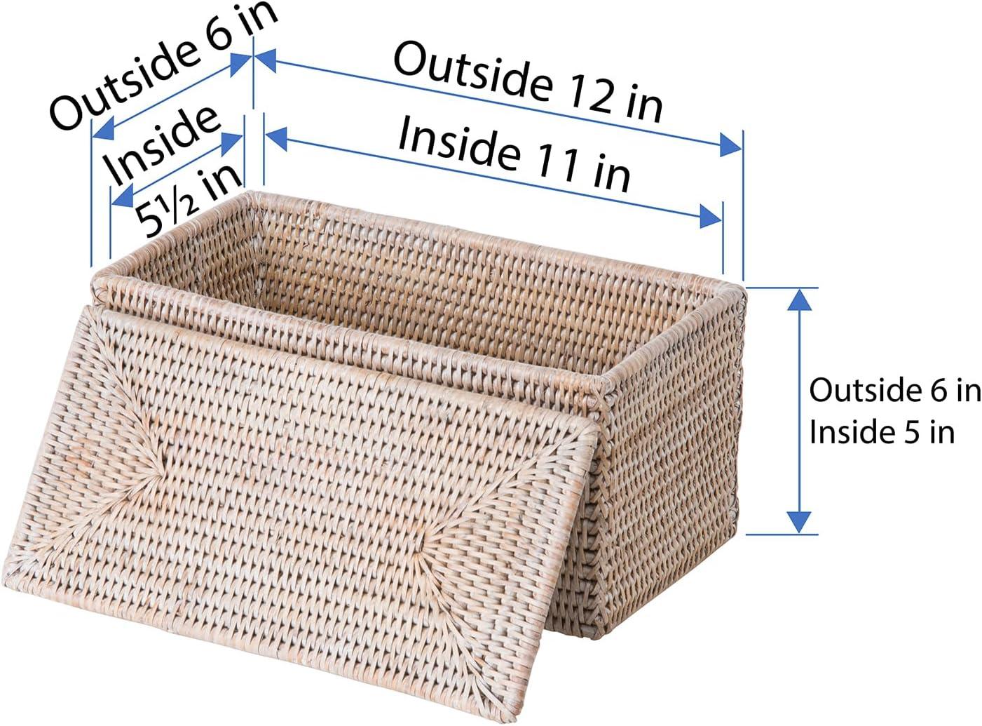 White-Wash Rectangular Rattan Storage Basket with Lid