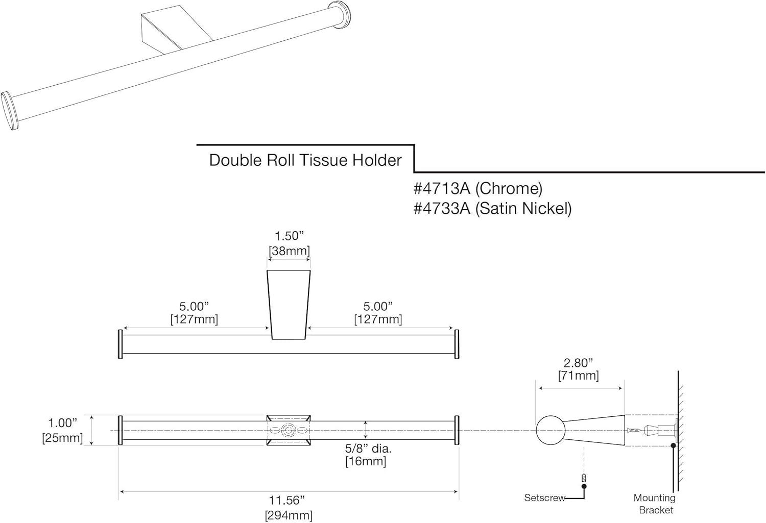 Satin Nickel Wall Mounted Double Toilet Paper Holder