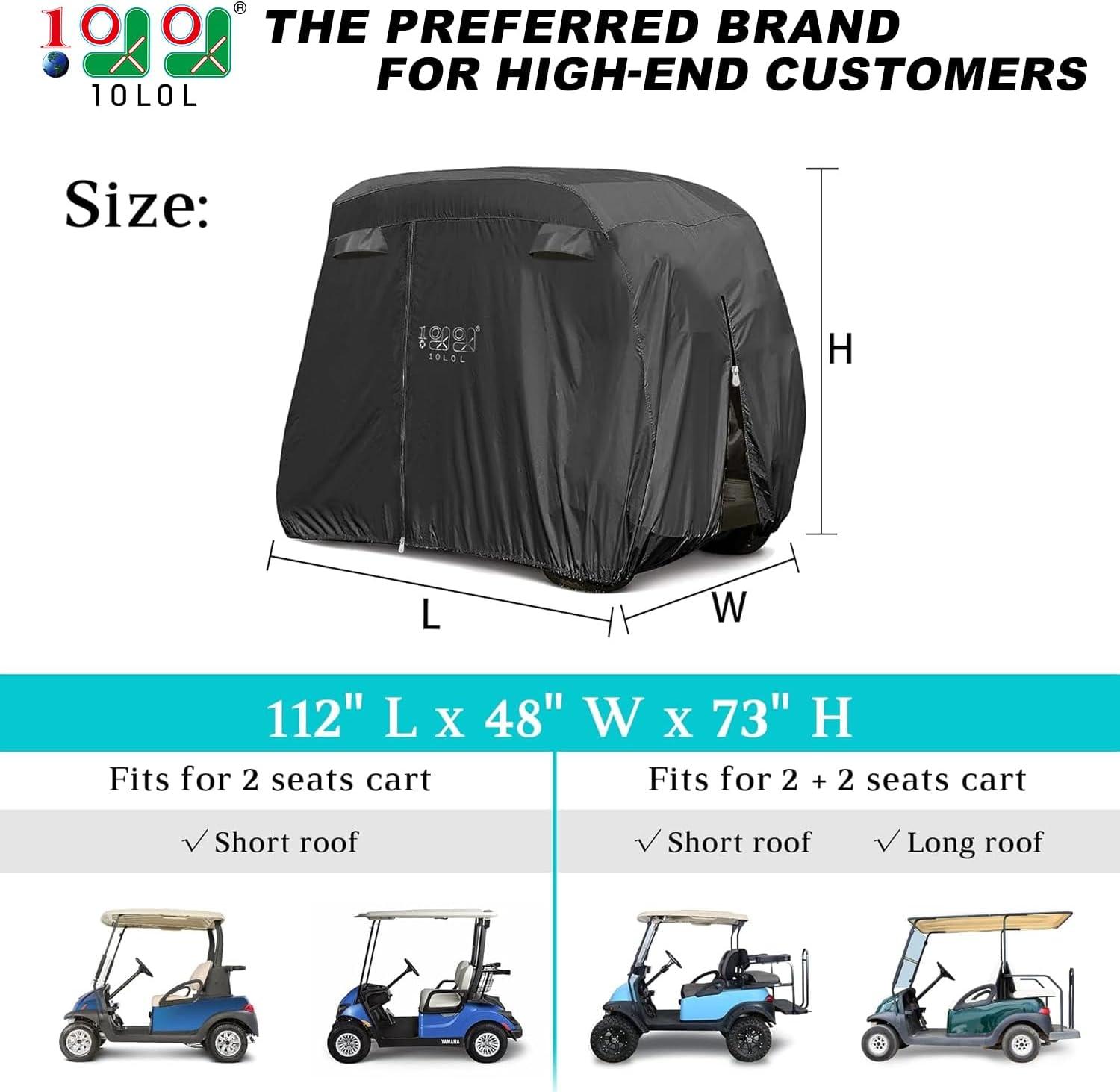 10L0L Golf Cart Cover 4 Passenger for Yamaha EZGO Club Car, 420D Waterproof Sunproof Dustproof Enclosure Cover, Black