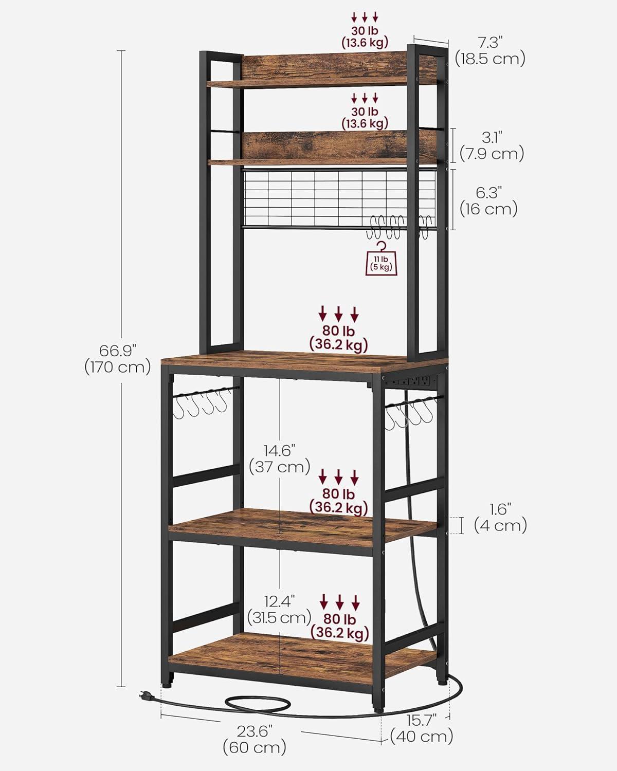 Rustic Brown and Black Adjustable 5-Tier Kitchen Baker's Rack