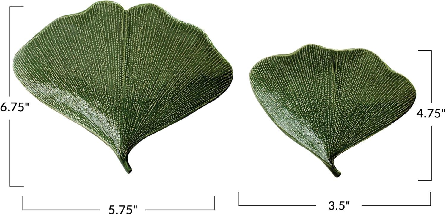 Creative Co-Op Boho Stoneware Gingko Leaf Shaped Plates, Set of 2 Sizes, Green