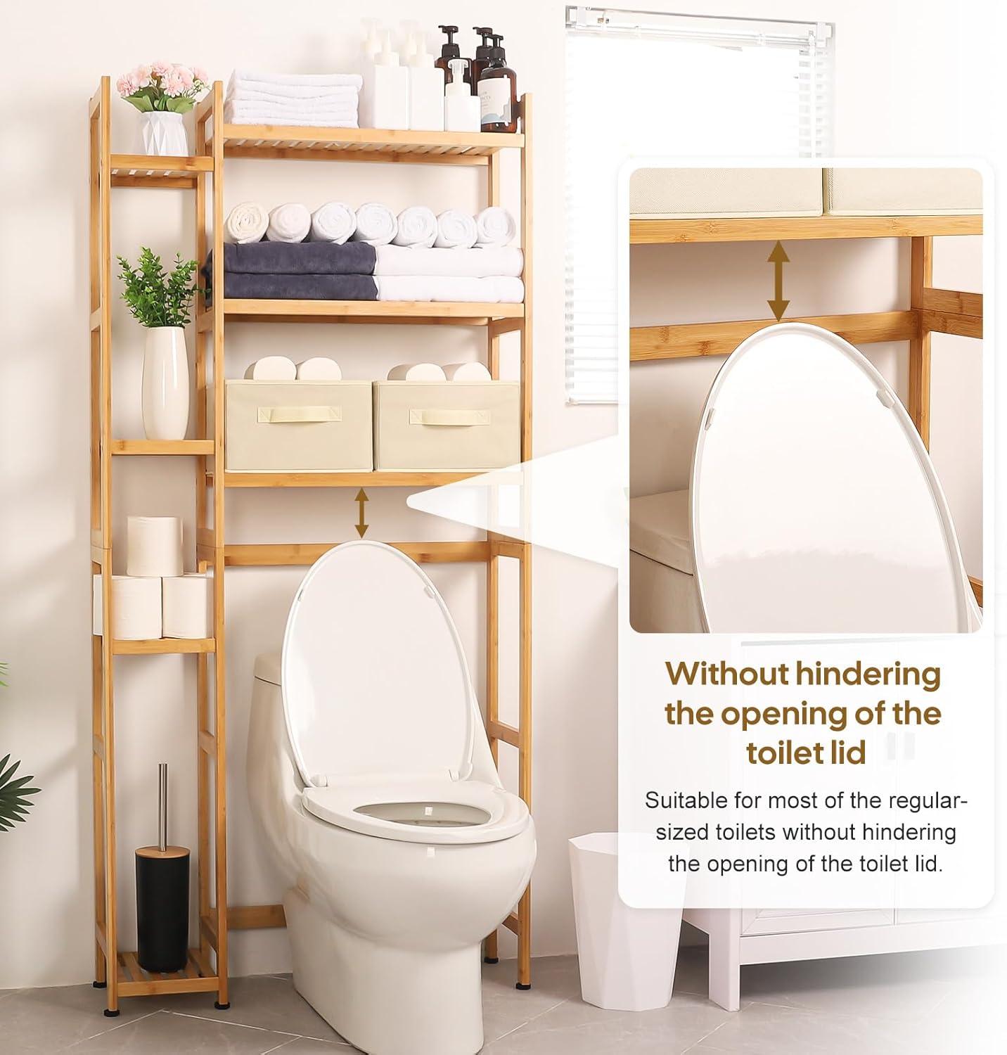 Over The Toilet Storage with Basket and Drawer, with Adjustable Shelf & Waterproof Feet Pad